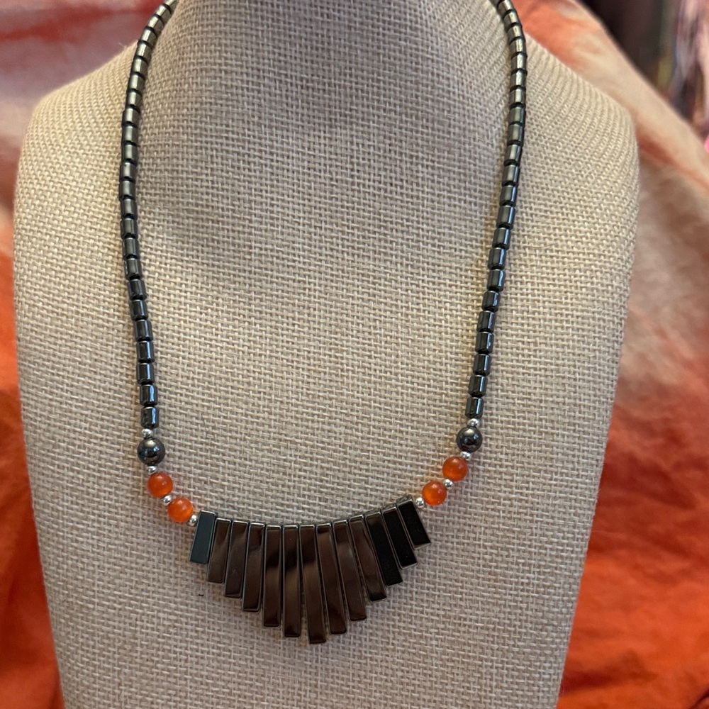 Elegant Black Onyx and Orange Necklace